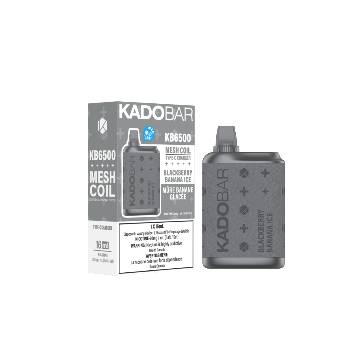 KADO BAR KB6500 Disposable vape 6500 puffs device and box Blackberry Banana Ice