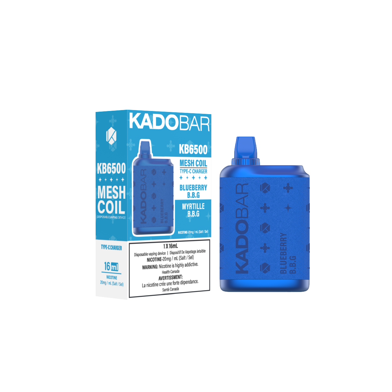 KADO BAR KB6500 Disposable vape 6500 puffs device and box Blueberry Bubblegum