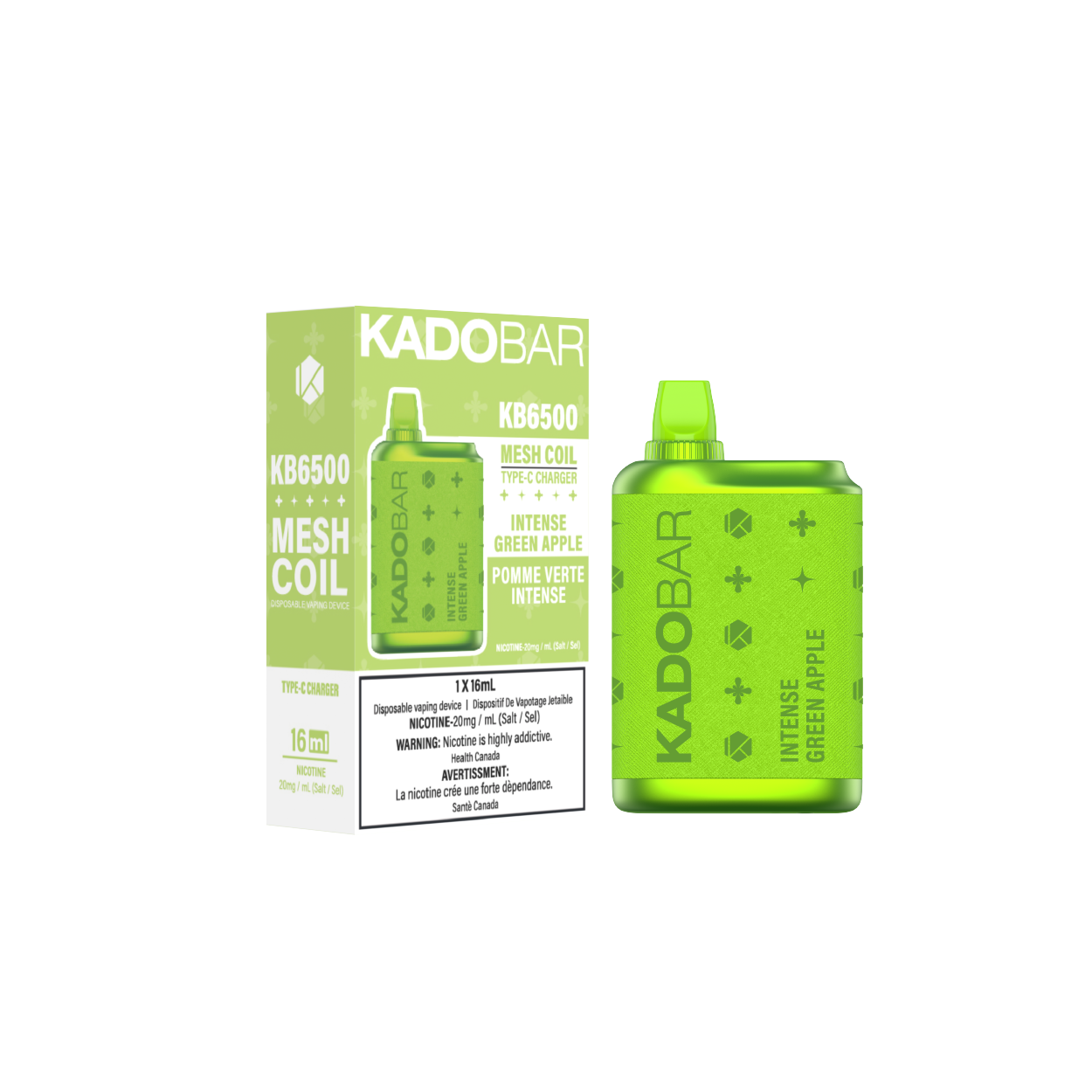 KADO BAR KB6500 Disposable vape 6500 puffs device and box Intense Green Apple