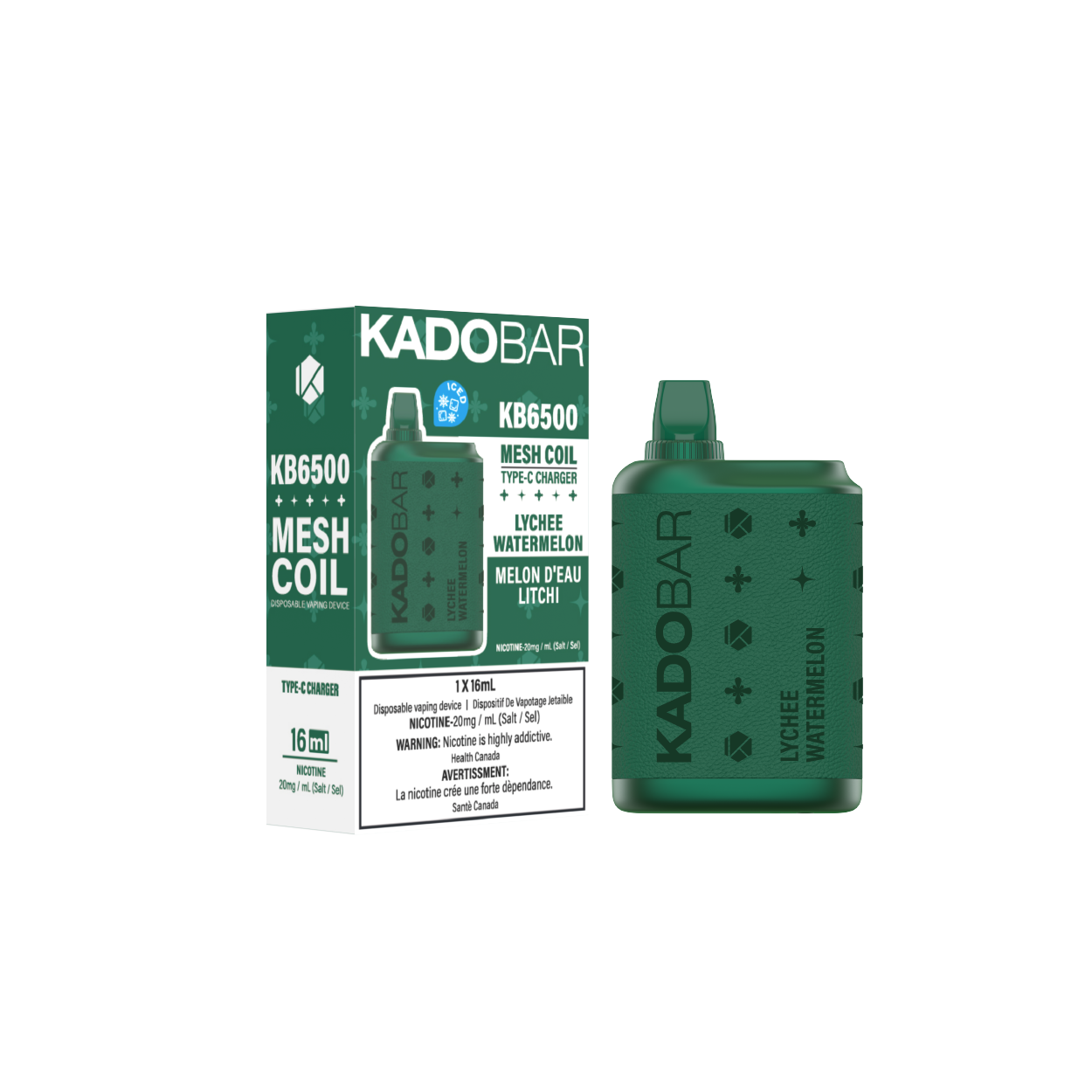 KADO BAR KB6500 Disposable vape 6500 puffs device and box Lychee Watermelon