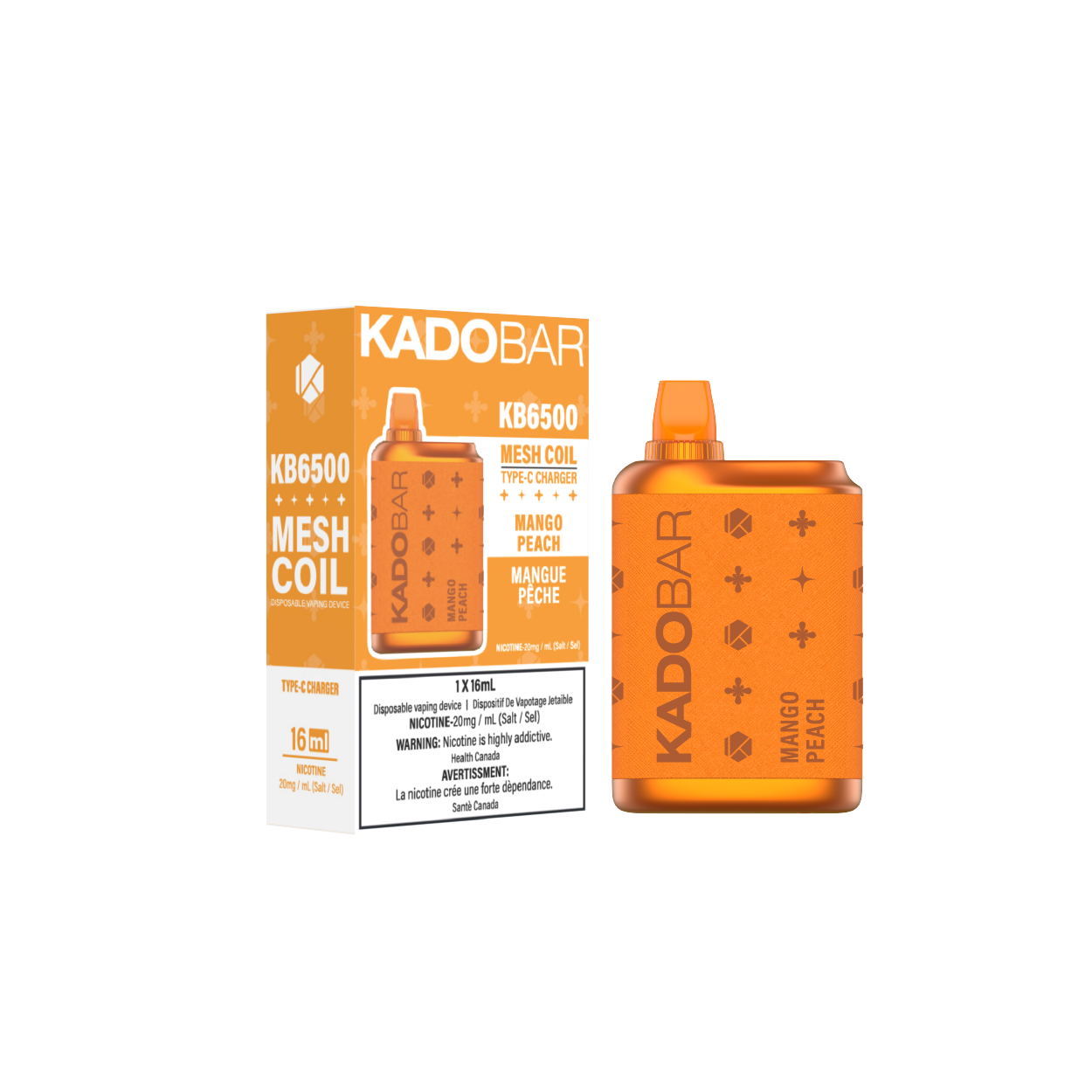 KADO BAR KB6500 Disposable vape 6500 puffs device and box Mango Peach