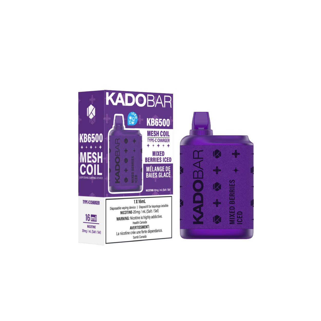 KADO BAR KB6500 Disposable vape 6500 puffs device and box Mixed Berries Iced