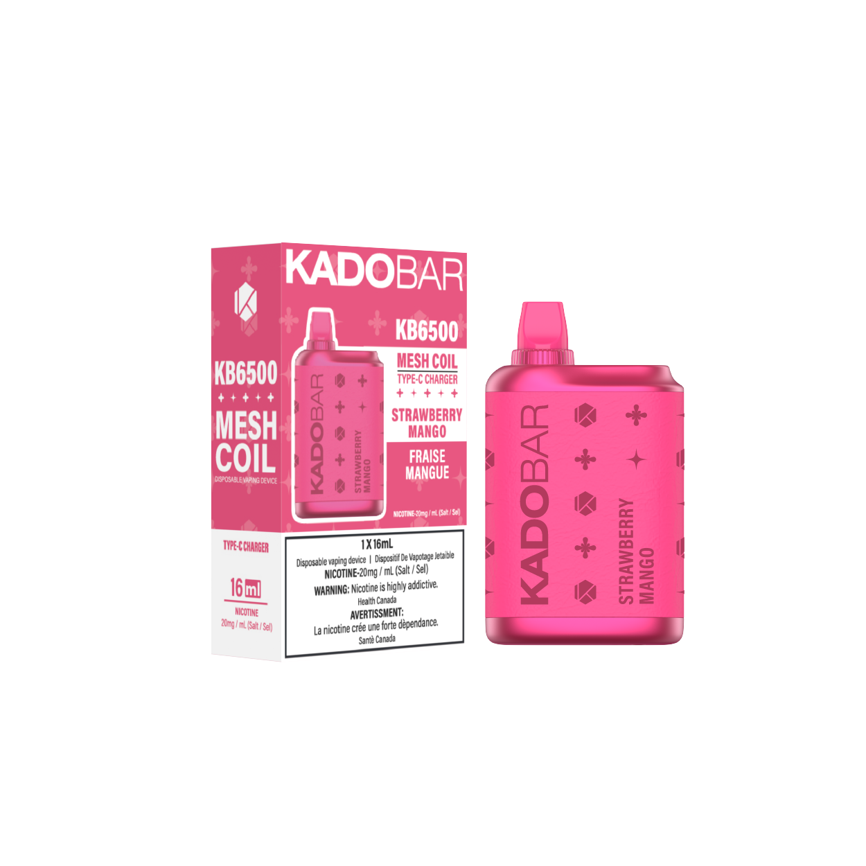 KADO BAR KB6500 Disposable vape 6500 puffs device and box Strawberry Mango