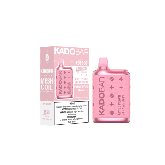 KADO BAR KB6500 Disposable vape 6500 puffs device and box Apple Peach Strawberry